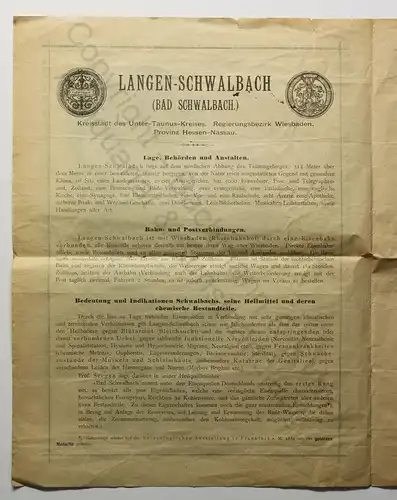 Orig Prospekt Bad Schwalbach um 1880 Kurstadt Rheingau-Taunus Hessen Broschüre