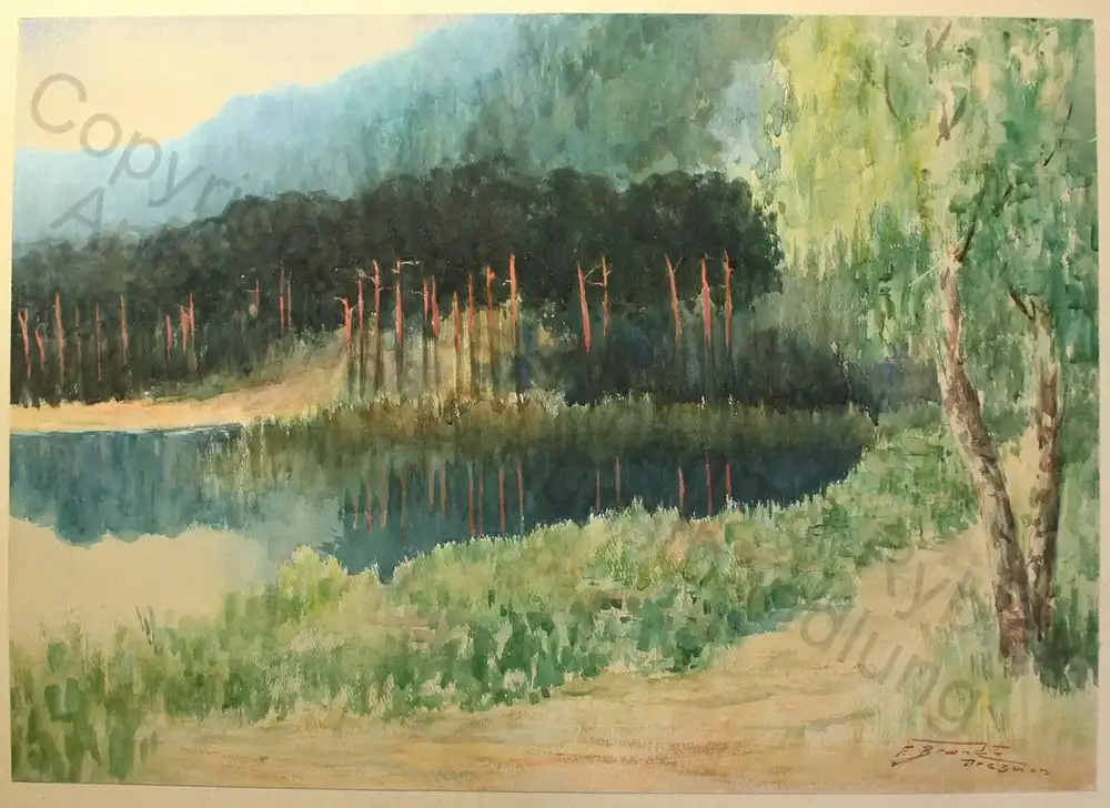 Ferdinand Brandt (geb. 1861) Aquarell Waldsee um 1900 Kunst Maler Dresden xz 0