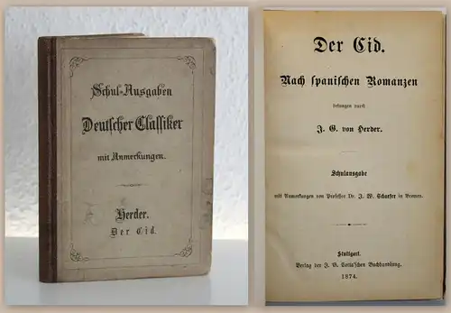 Herder Der Cid Nach spanischen Romanzen 1874 Sage Spanien Klassiker Lyrik xz