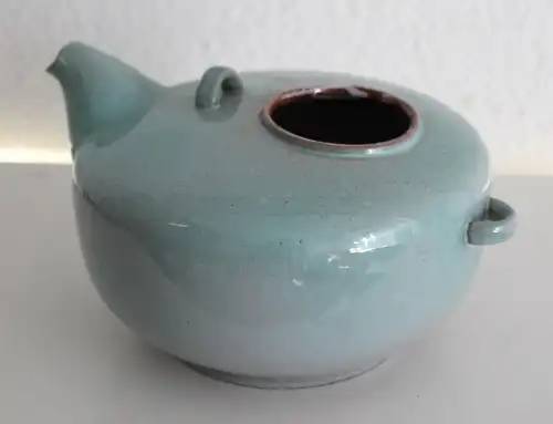 Moderne Designer Keramikkanne Teekanne hellblau glasiert um 1950 ca. 21x17 cm xz