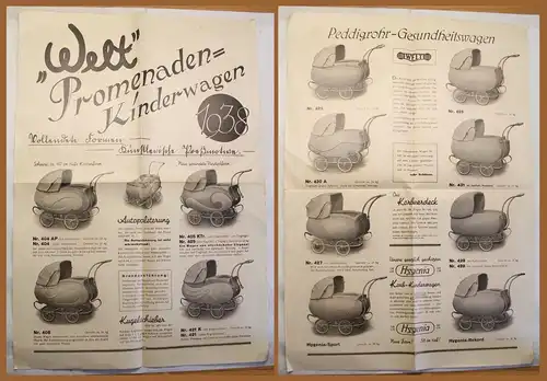 Werbeprospekt Welt Promenaden-Kinderwagen Fr.M. Bernhardt Dresden 1938 xz