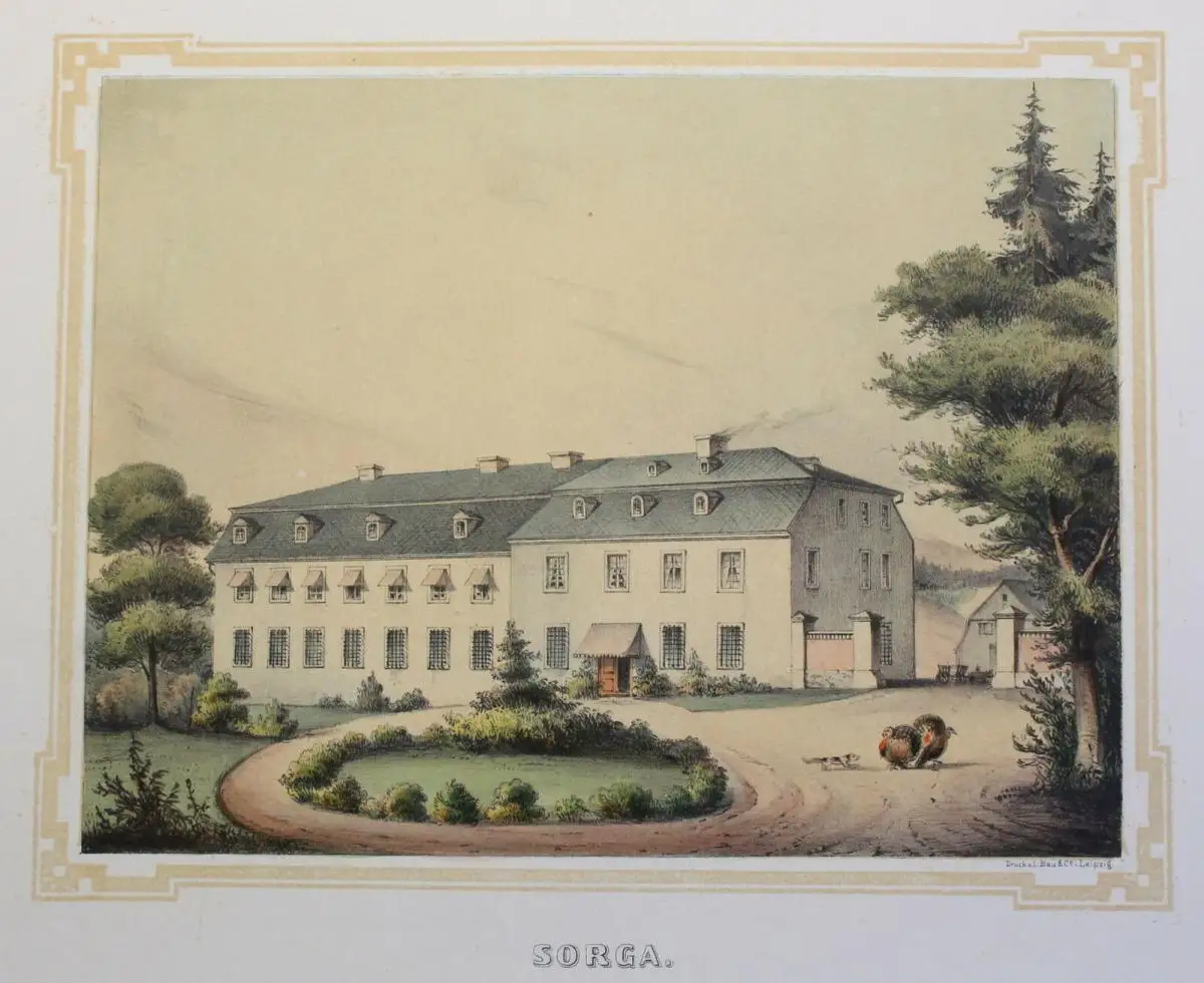 Lithografie Sorga Ansicht Sachsen Poenicke Schlösser & Rittergüter um 1855 xz 0