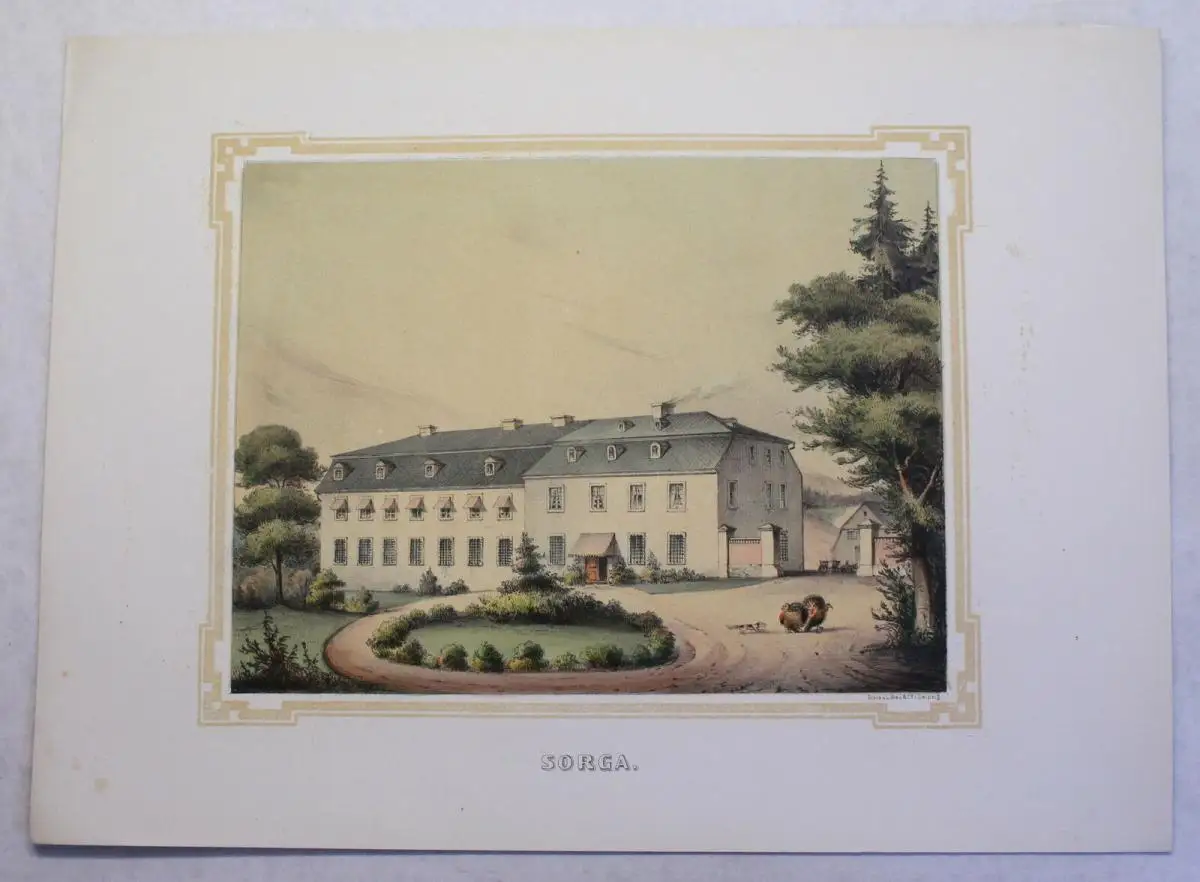 Lithografie Sorga Ansicht Sachsen Poenicke Schlösser & Rittergüter um 1855 xz 1