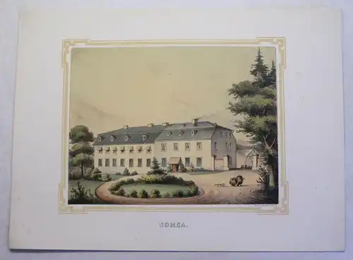 Lithografie Sorga Ansicht Sachsen Poenicke Schlösser & Rittergüter um 1855 xz