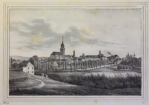 Alte Lithografie Bischofswerda um 1840 Stadtansicht Sachsen Schiebock xz