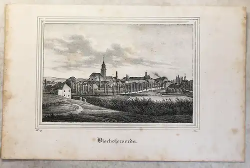 Alte Lithografie Bischofswerda um 1840 Stadtansicht Sachsen Schiebock xz