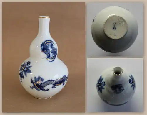 Meissner Porzellan Vase Blauer Drache doppelbauchig Erste Wahl um 1880 xz
