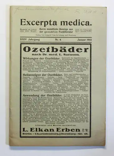 Graetzer Excerpta medica Auszüge aus der gesamten Fachliteratur 14. Jg. 1915 xz