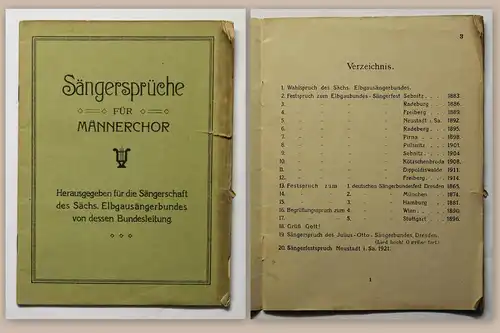 Sängersprüche für Männerchor um 1921 Sängerschaft Elbgausängerbund Sachsen xz