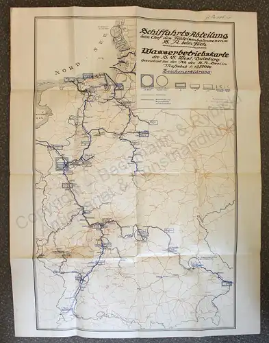 Wasserbetriebskarte Eisenbahnlinien Wasserstraßen Deutschland 1:1250.000 um 1920