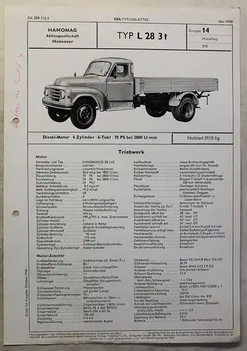 Werbeblatt Broschüre Hanomag L28 3 t Lastwagen Transporter Pritsche Lkw 1958 xz