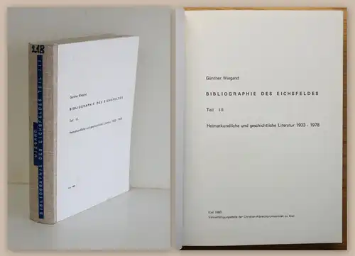 Wiegand Bibliographie des Eichsfeldes Literatur Heimatkunde & Geschichte 1980 xz