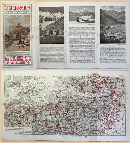Original Prospekt Reklame Österreich Kraftwagenfahrten Reisen um 1930 mit Karte
