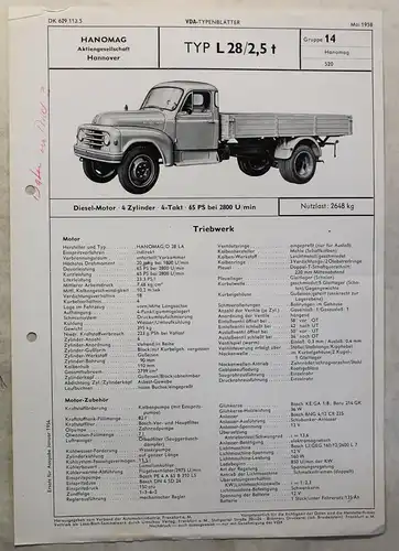 Werbeblatt Broschüre Hanomag L28 2,5 t Lastwagen Transporter Pritsche 1958 xz