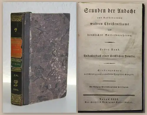 Stunden der Andacht 1. Bd Andachtsbuch einer christlichen Familie 1833 Religion