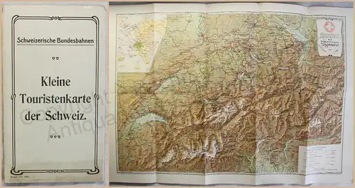 Kleine Touristenkarte der Schweiz Landkarte Plan mit Tourenvorschlägen 1913 xz