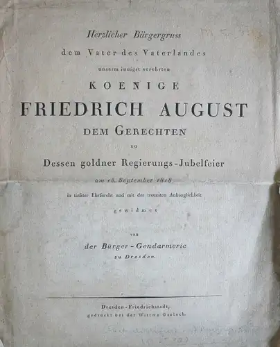 Bürgergruss dem König Friedrich Augsut zur goldenen Regierungs-Jubelfeier 1818