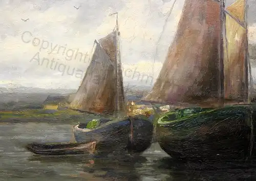 Impressionist Orig Ölgemälde Ulrich Hübner 1872-1932 maritim Segelschiffe Hafen