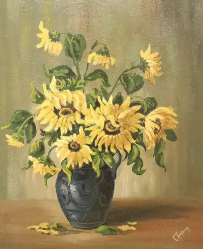 Ölgemälde Malerei C. Franz Sonnenblumen um 1900 Stillleben Blumenvase xz