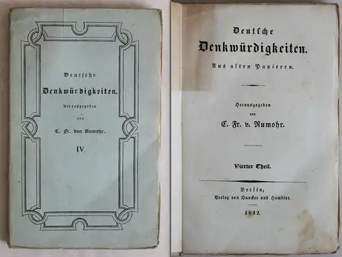 Rumohr: Deutsche Denkwürdigkeiten 4. Teil 1832 - Geschichte Deutschland - xz