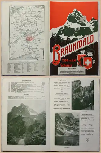 Alter Werbeprospekt Broschüre Reisen Braunwald Schweiz mit Karte um 1910 xz