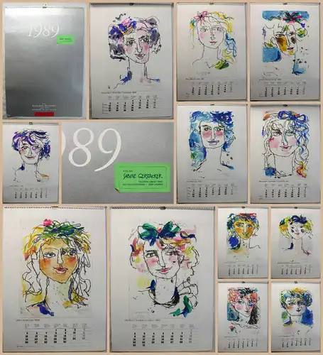 Sabine Gerstacker 12 farbige handkolorierte Drucke Kalender 1989 abstrakte Kunst