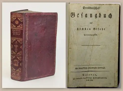 Dresdnisches Gesangbuch 1820 goldgeprägter Leder Religion christliche Lieder xz