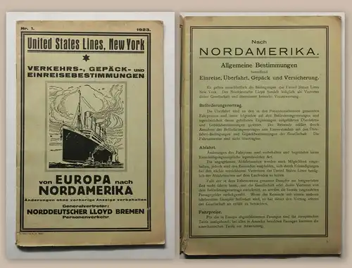 United States Lines Orig Reisebroschüre Einreisebestimmungen Nordamerika 1923 xz