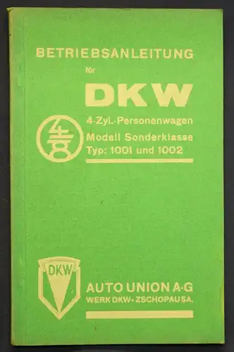 Original Prospekt Betriebsanleitung DKW 4 Zyl.-Personenwagen 1001 & 1002 1935 sf