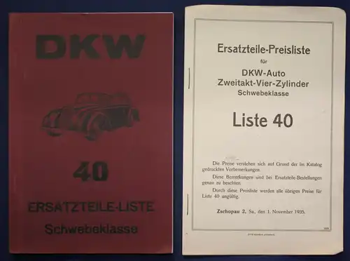 Original Prospekt für DKW Ersatzteile - Liste 40 Schwebeklasse 1935 Motorrad sf
