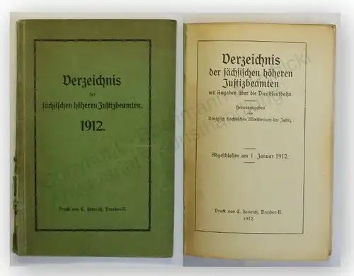 Verzeichnis der sächsischen höheren Justizbeamten 1912 Staat Dienst Laufbahn xy