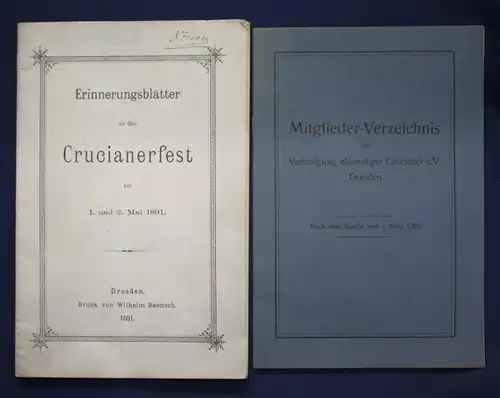 Mietglieder-Verzeichnis & Erinnerungsblätter Crucianerfest Dresden 1891/1929 sf