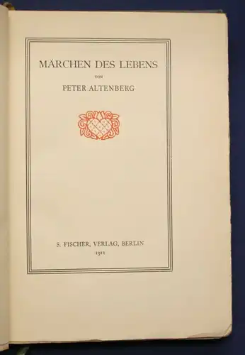 Altenberg Märchen des Lebens 1911 Belletristik Literatur Roman Geschichten sf