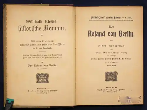 Alexis historische Romane "Der Roland von Berlin" 3 Bde um 1935 Belletristik sf