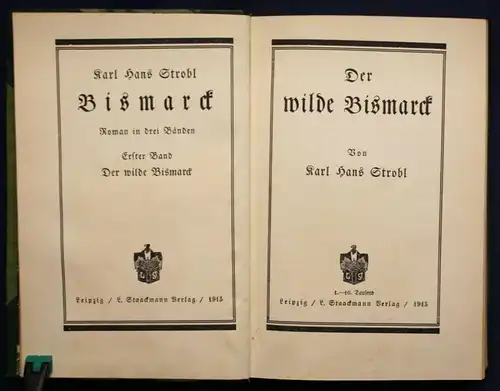 Stobl Der wilde Bismarck 1. Band 1915 Geschichte Gesellschaft Politik sf