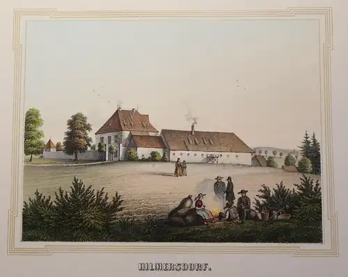 Lithografie Hilmersdorf Ansicht Sachsen Poenicke Schlösser Rittergüter um 1855