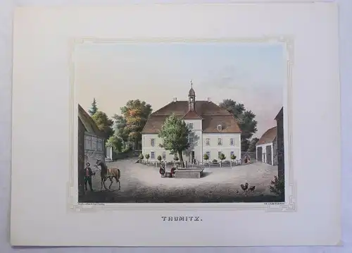 kolorierte Lithografie Thumitz Poenicke Schlösser & Rittergüter um 1855 Sachsen
