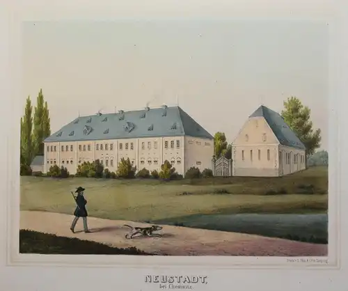 Lithografie Neustadt Chemnitz Poenicke Schlösser Rittergüter um 1855 Sachsen xz