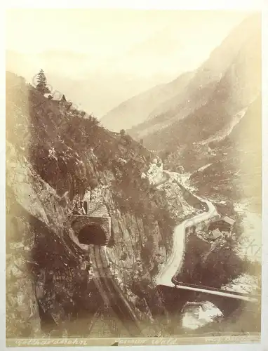 Original Fotografie Gotthardbahn Tunnel Schweiz Alpen um 1870 Albumindruck xz