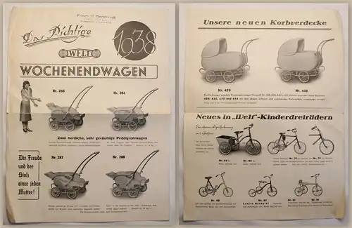 Werbeprospekt Welt Wochenendwagen Fr.M. Bernhardt Dresden Kinderwagen 1938 xz
