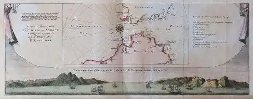 Ratelband Lynslager Nieuwe Paskaart Straße von Gibraltar Karte Kupfer 1747 rara