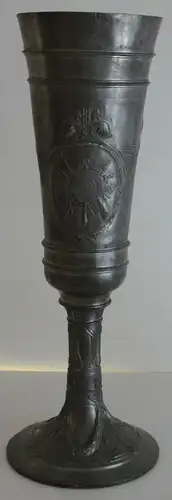 Schützenpokal Schützenfest um 1900 Zinn Jugenstilpokal mit Ornamenten sf