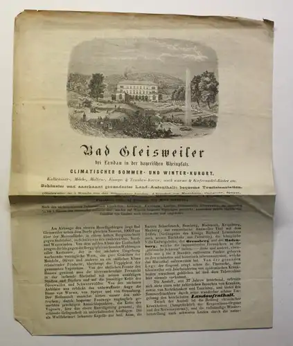 Original Prospekt Bad Gleisweiler Landau bayer. Rheinpfalz 1881 Rheinland-Pfalz