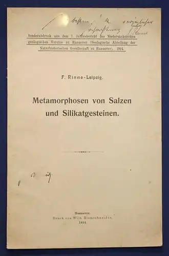 Rinne Metamorphosen von Salzen und Silikatgesteinen 1914 Geologie Wissen sf