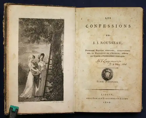 Rousseau Les Confessions (Geständnisse) 1. Band von 2 1804 Geschichte sf