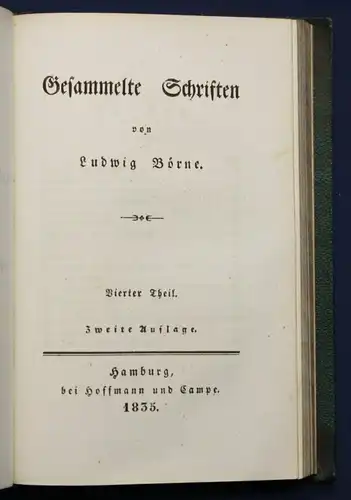 Börne's Gesammelte Schriften 3. & 4. Bd in einem 1835 Erzählungen Literatur sf