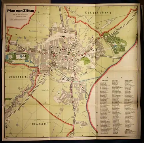 Original Stadtplan von Zittau um 1950 Sachsen Landeskunde Ortskunde Geografie sf