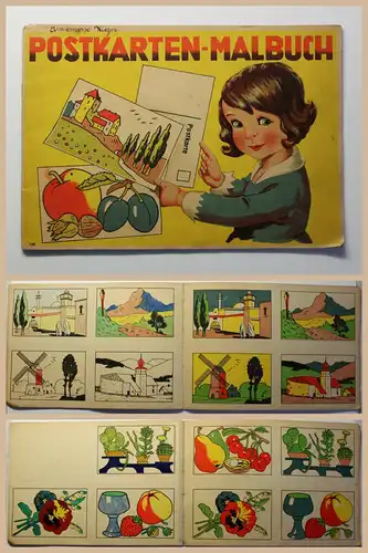 Postkarten-Malbuch um 1930 Kinderbuch Malbuch Ausmalen Ausmalbuch xz