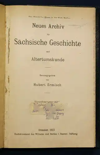 Ermisch Neues Archiv für Sächsische Geschichte & Altertumskunde 1923 Saxonica sf