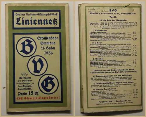 Original Broschur Liniennetz 1936 Straßenbahn Omnibus U-Bahn Olympia-Stadion sf